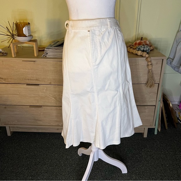 RALPH LAUREN White Jean Denim A-Line Circle Flare Knee-Length Cotton Skirt M-L - Picture 5 of 16